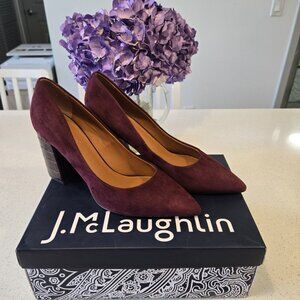 J. Mclaughlin Suede Leather Beatrice Pointy Toe Pump Hell Shoe Burgundy